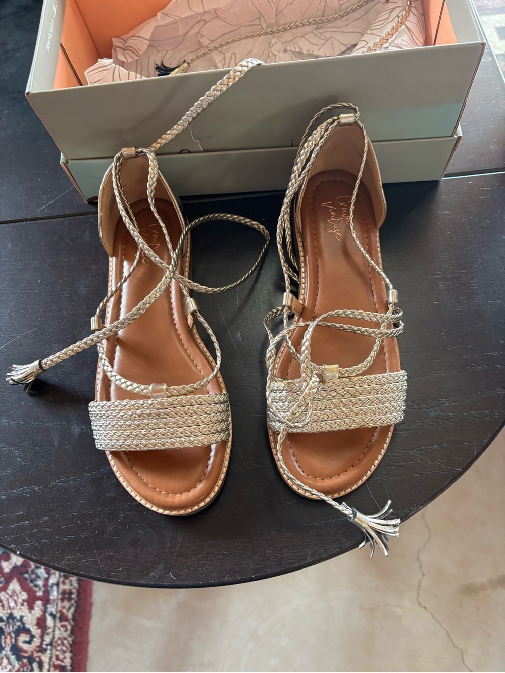 Braided Lace-Up Flat Sandals in Metallic Silver - Women